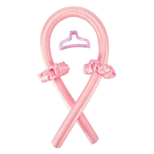 Accessoire cheveux bouclés à la maison bandeau mousse rose avec deux chouchous et pince à cheveux