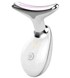 masseur du cou et du visage à micro-courant blanc et argenté design ergonomique portable pour peau radieuse
