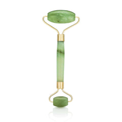 Rouleau de jade visage vert avec poignées en métal doré pour massage et soin de la peau