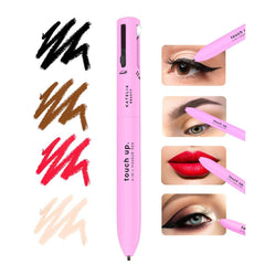 Stylo de maquillage 4 en 1 pour femme avec quatre couleurs utilisées sur yeux et lèvres